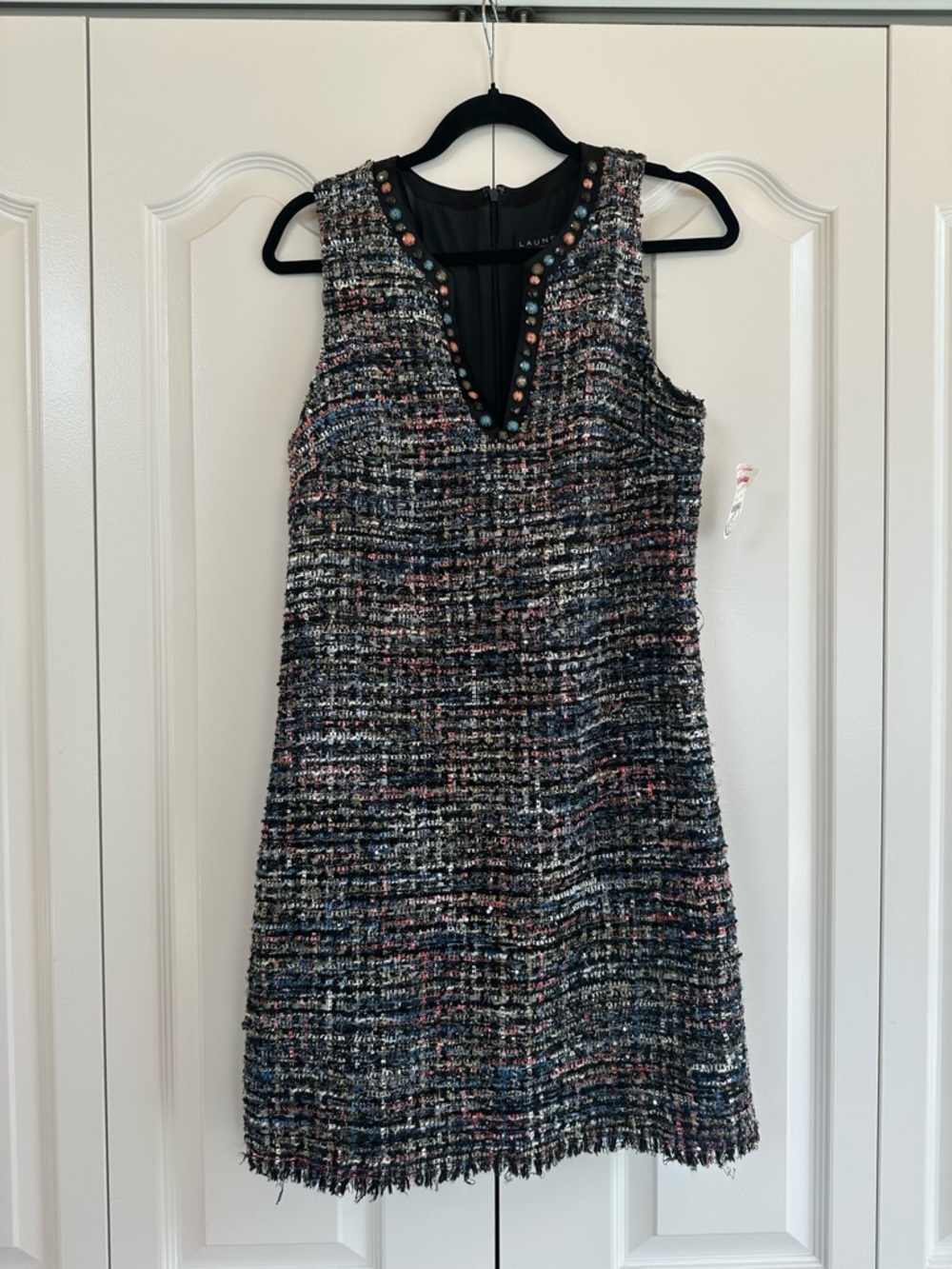 Laundry By Shelli Segal Black Multicolor Tweed Sleeveless Shift Dress